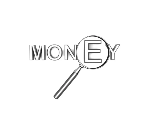 Słowo pieniądze z obiektywem — Zdjęcie stockowe