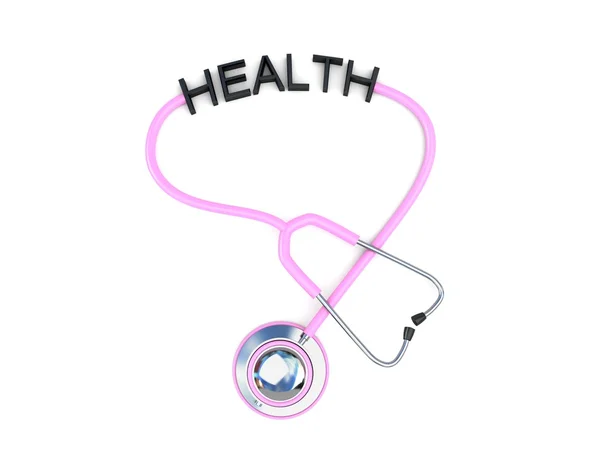 3D-s rózsaszín sztetoszkóp egészségügyi szöveges — Stock Fotó