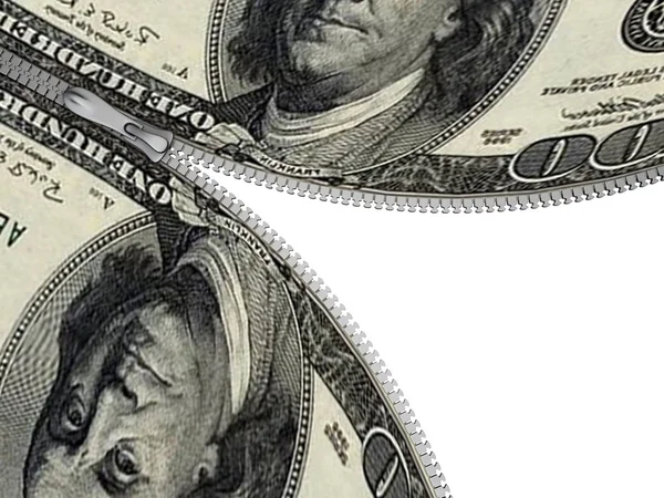 3D poznámky dolar se zipem — Stock fotografie