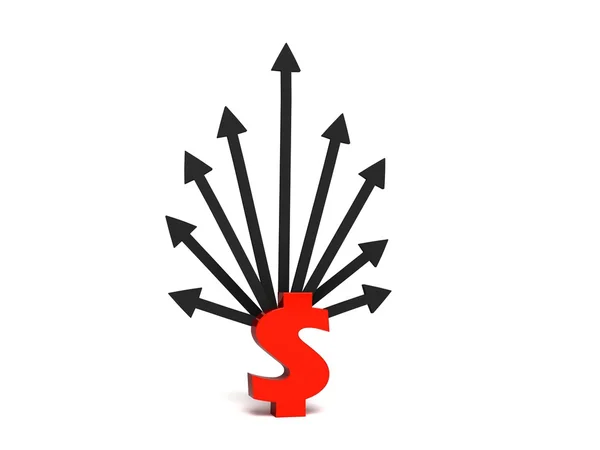 Arrows behind dollar sign — Stock Photo, Image