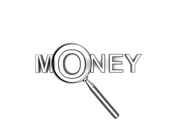 Money text with magnifier — Stock Photo, Image