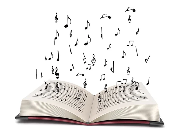 Fliegende musikalische Elemente aus Büchern — Stockfoto