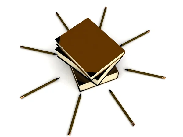 Stack di libri circondati da matite — Foto Stock
