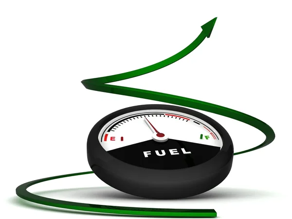 Medidor de combustível com seta verde — Fotografia de Stock