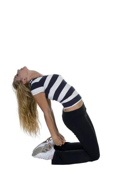 Woman bending stretching her back — Stock Photo, Image