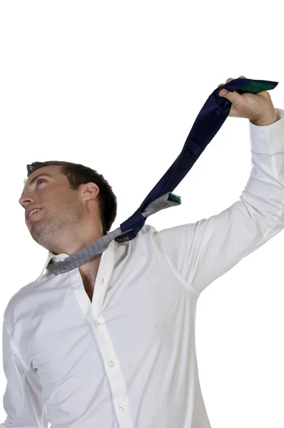 Businessman hanging himself — Stockfoto
