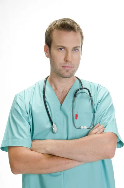 Porträtt av ung läkare med stetoskop — Stockfoto