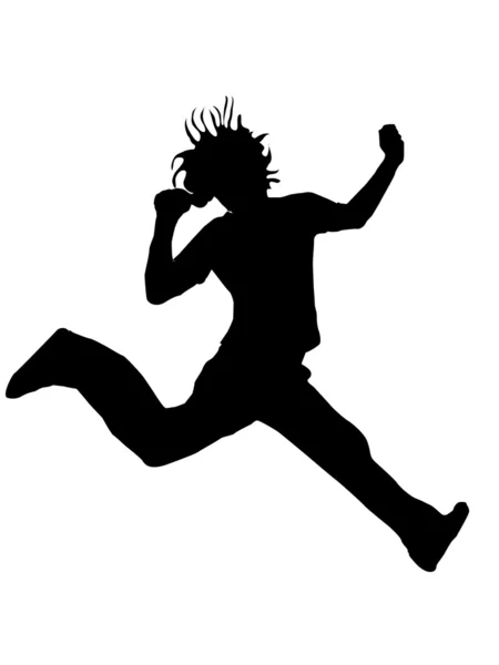 Homem pulando segurando microfone — Fotografia de Stock
