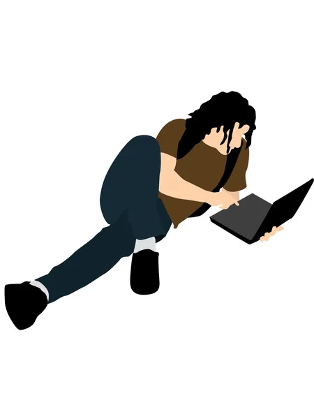 Homem deitado com laptop — Fotografia de Stock