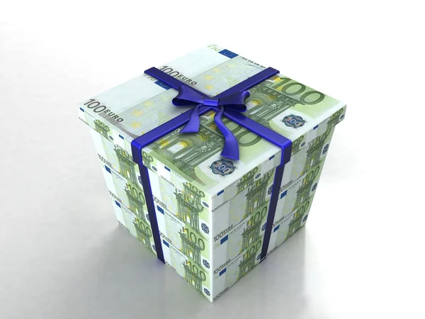 3d caja de regalo envuelta en billetes de euro — Foto de Stock