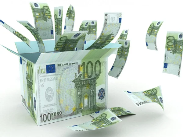 Caja de euro 3d con billetes de avión — Foto de Stock