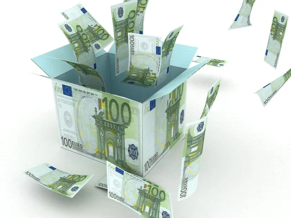 Caja de regalo 3d con billetes en euros — Foto de Stock