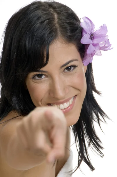 Pointing young woman — Stock Photo, Image