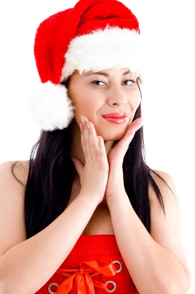 Attraktive junge Frau mit Weihnachtsmütze — Stockfoto