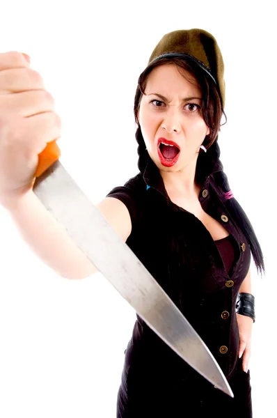 Модний жіночий тримаючий ніж — стокове фото
