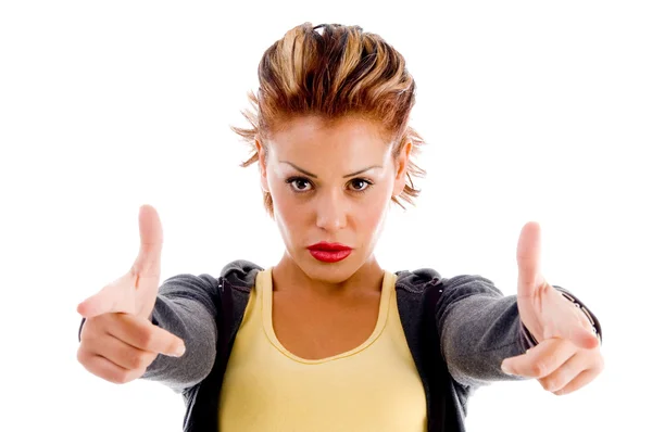 Female showing thumbs up — Stock Photo, Image