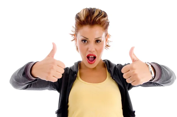 Female showing thumbs up — Stock Photo, Image
