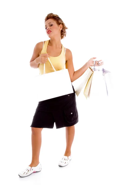 Modelo segurando sacos de compras — Fotografia de Stock