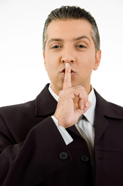 Manager instructing to be silent — Stock Photo, Image