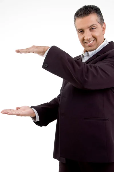 Lawyer showing measuring gesture — Stock Photo, Image