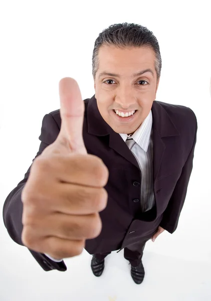 Uśmiechnięty manager wyświetlane kciuka — Zdjęcie stockowe