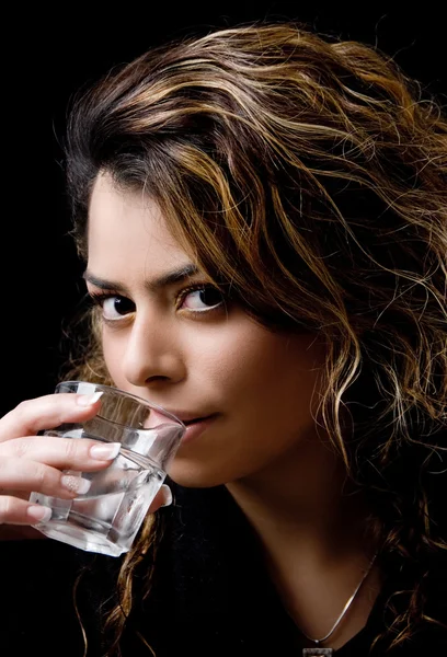 Beautiful model drinking water — Stock Photo, Image