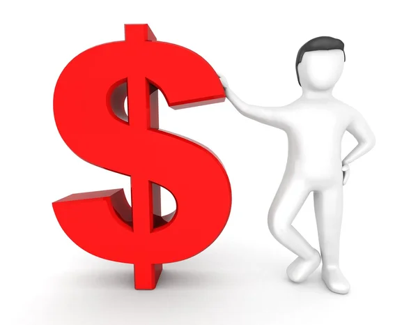 3d human standing beside red dollar — Stock Photo, Image