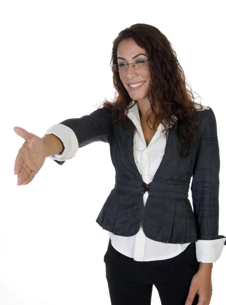 Cheerful woman offering handshake — Stock Photo, Image