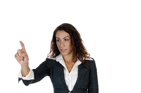 Lady pointing out something — Stock Photo, Image