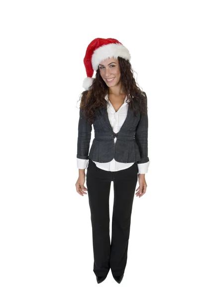 Молодая предпринимательница в рождественской шляпе — стоковое фото