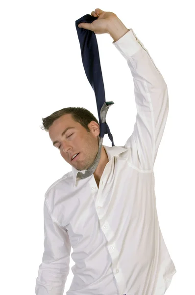 Businessman hanging himself — Stock Photo, Image
