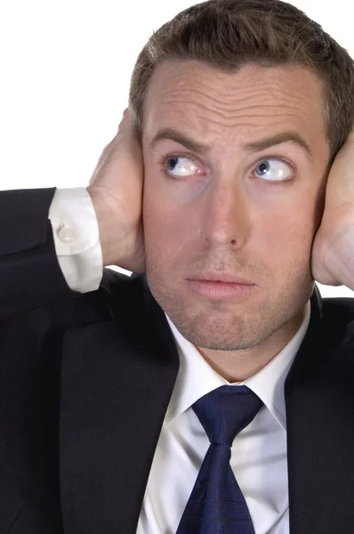 Businessman covering his ears with hands — Stock Photo, Image