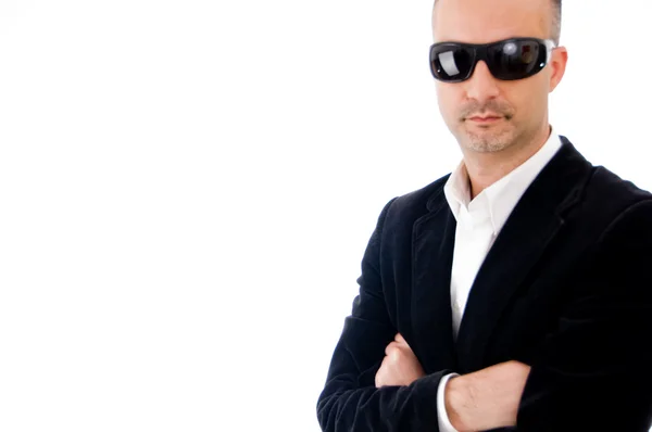 Firemní muž nosí sluneční brýle — Stock fotografie