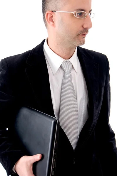 Empresário segurando seu laptop — Fotografia de Stock