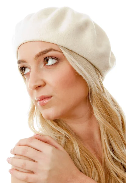 Blond ženy nosit čepici — Stock fotografie