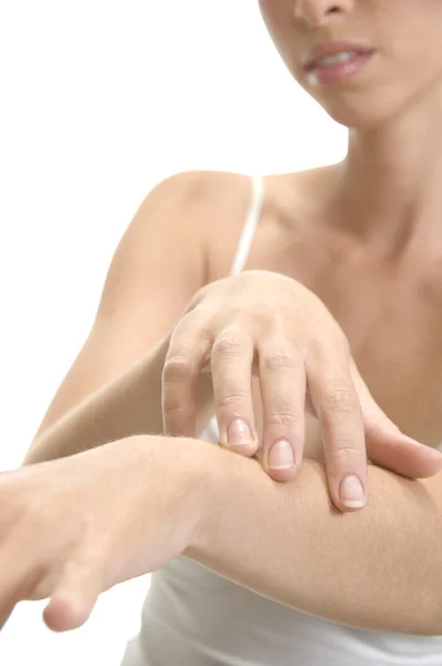 Frau macht Handmassage — Stockfoto