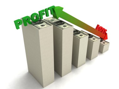 Rofit and loss graph with euro currency clipart