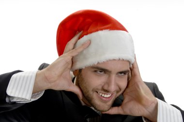 Man posing with santa cap clipart