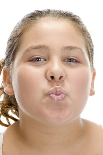 Νεαρό κορίτσι κάνοντας σύκο στόμα — Φωτογραφία Αρχείου