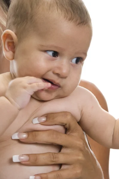 Söt baby sugande hans fingrar — Stockfoto
