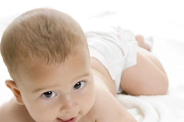 Lachende schattige baby camera kijken — Stockfoto
