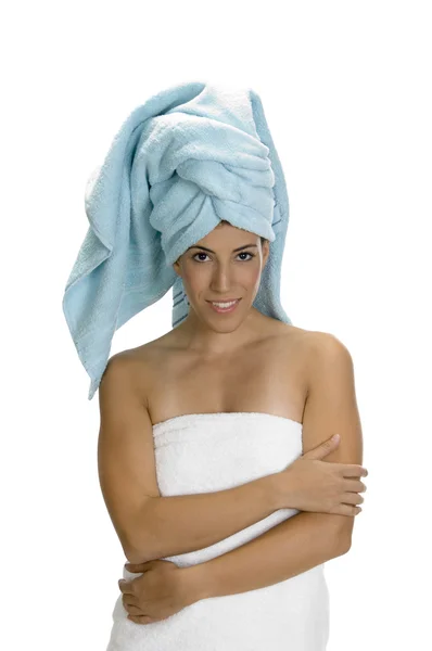 Linda jovem senhora em toalha — Fotografia de Stock