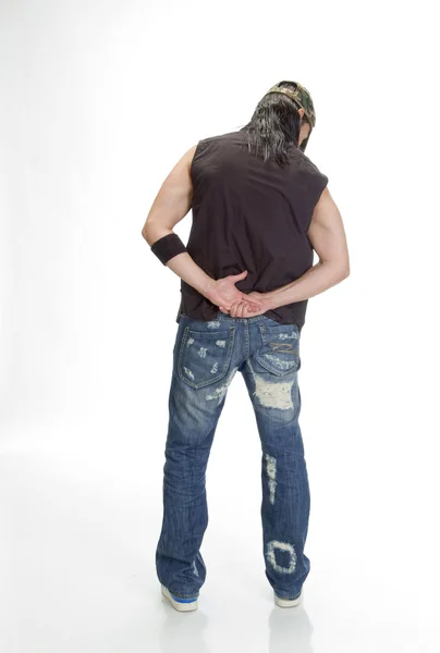 Postura traseira do homem com palmas unidas — Fotografia de Stock