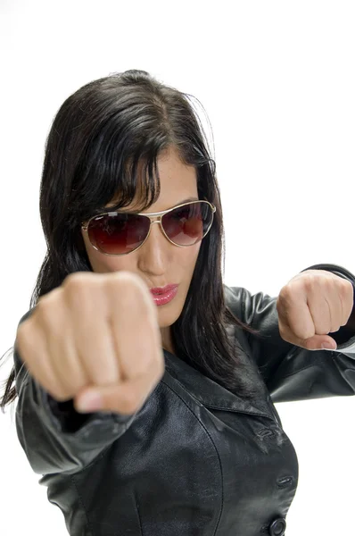 Young woman showing punch — Stock Photo, Image