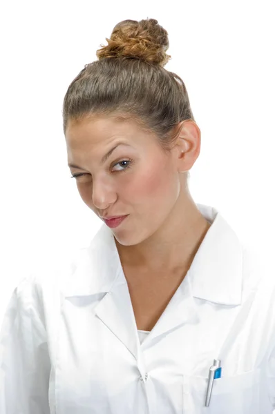 Портрет подмигивающей леди-врача — стоковое фото