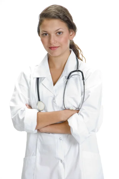 Posing lady doctor with folded hands — Stock Photo, Image