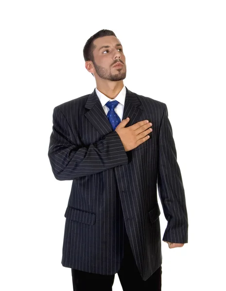 Successful man with hand on his chest — Stock Photo, Image