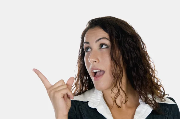 Lady giving warning in front of camera — Stock Photo, Image