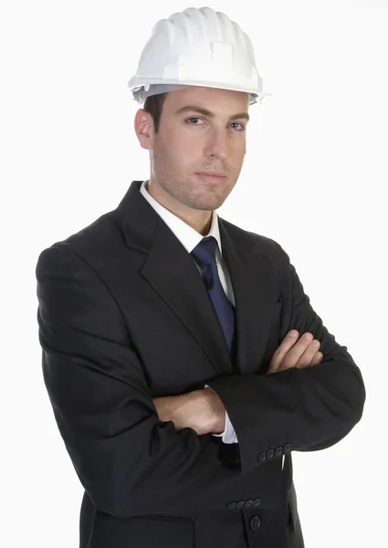 Pohledný muž architekt s čepice — Stock fotografie