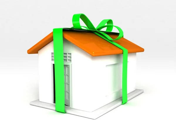 Casa tridimensional com fita verde — Fotografia de Stock